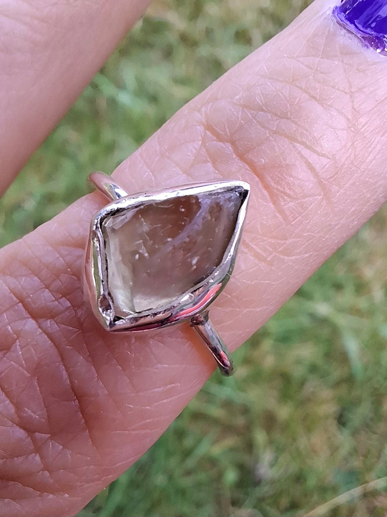 Libyan Desert Glass Ring, size large K/small L, 925 Silver, Tektite (Ref: LR17)