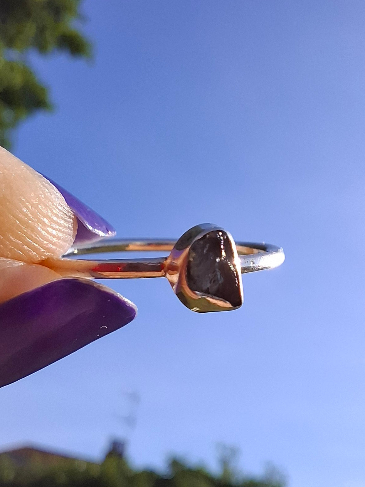 Moldavite Ring, size large M, 925 Silver, Tektite (Ref: R38)