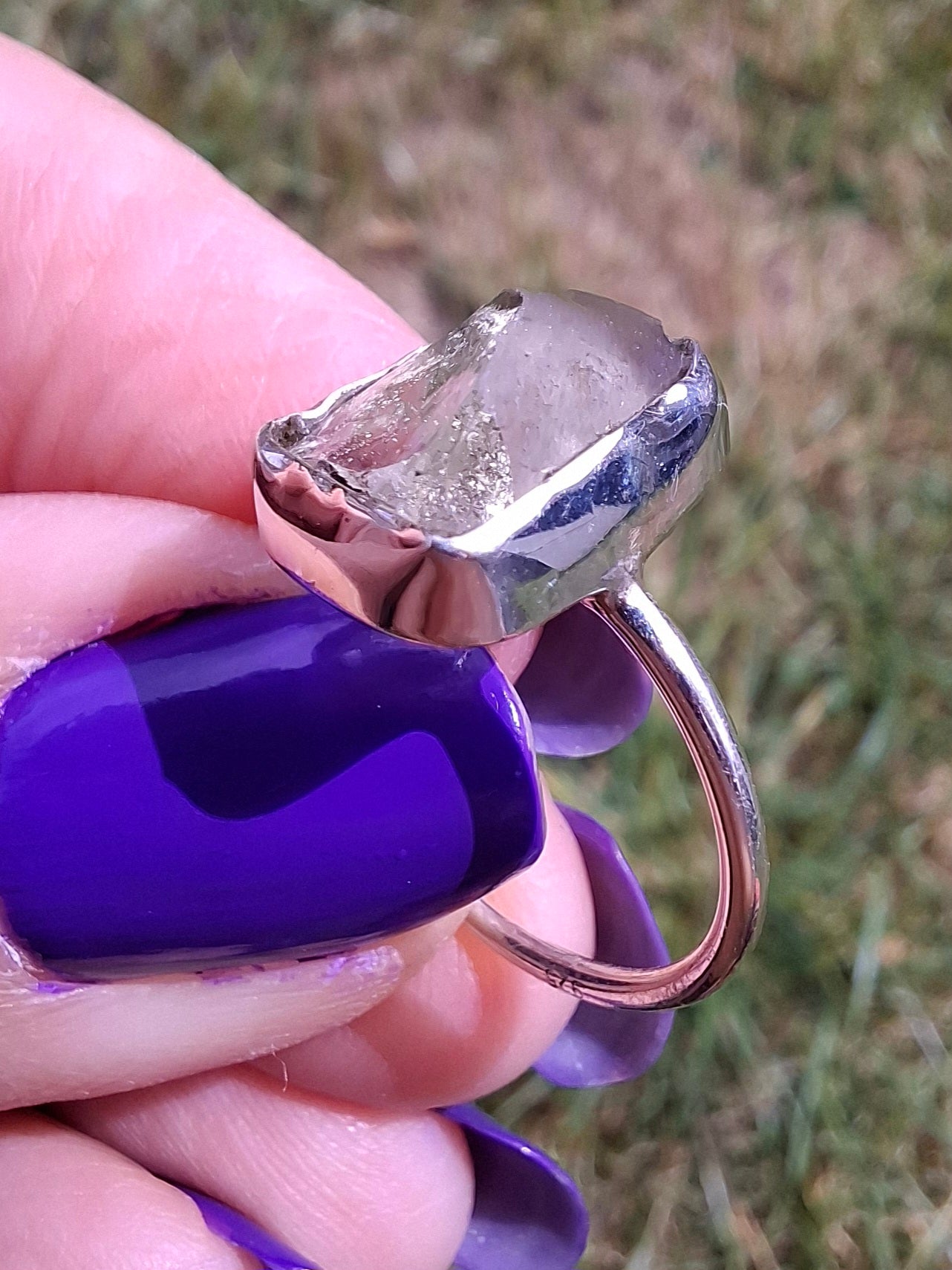 Libyan Desert Glass Ring, size small L, 925 Silver, Tektite (Ref: LR14)