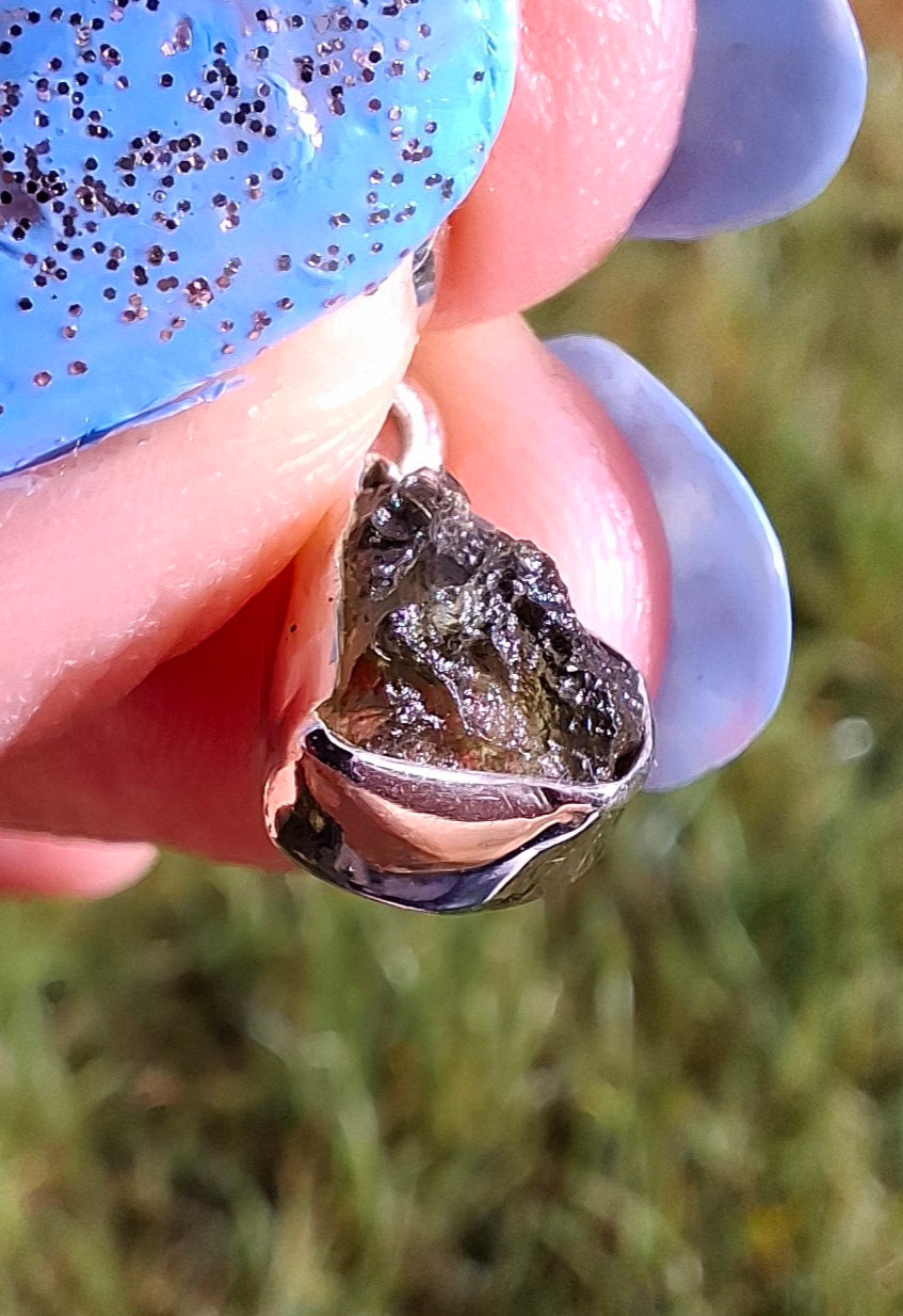 Moldavite Pendant, 925 Silver, Tektite (Ref: P37)