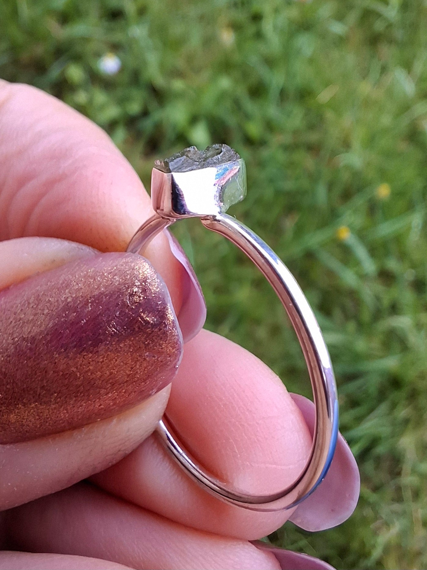 Moldavite Ring, size large R/small S, 925 Silver, Tektite (Ref: R55)
