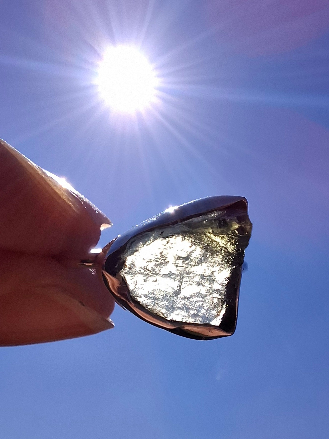 Moldavite Ring, size large J, 925 Silver, Tektite (Ref: R20)