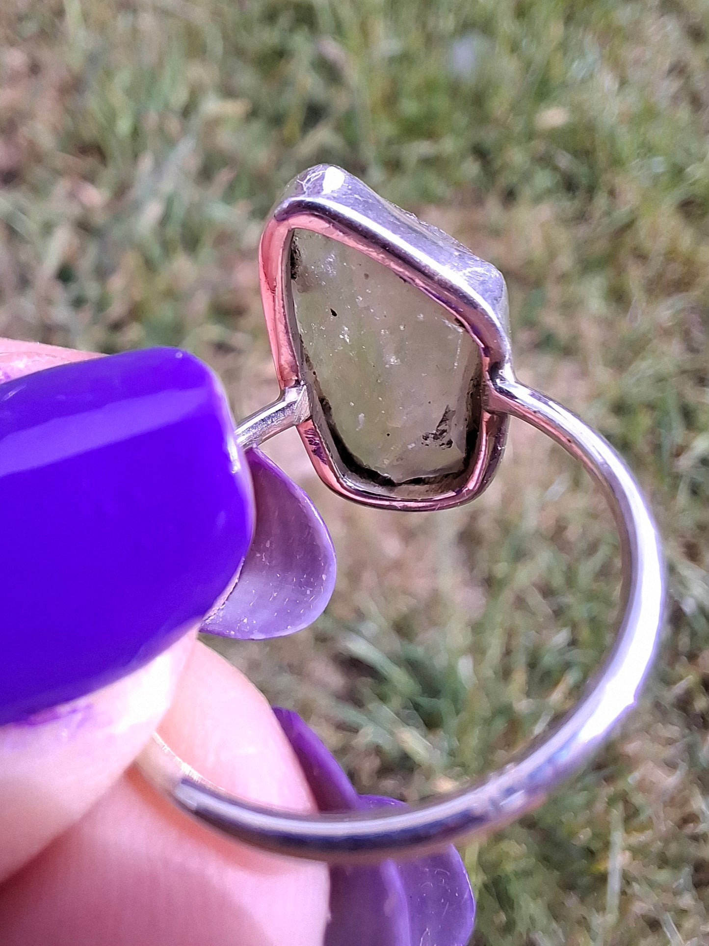 Libyan Desert Glass Ring, size large P, 925 Silver, Tektite (Ref: LR33)