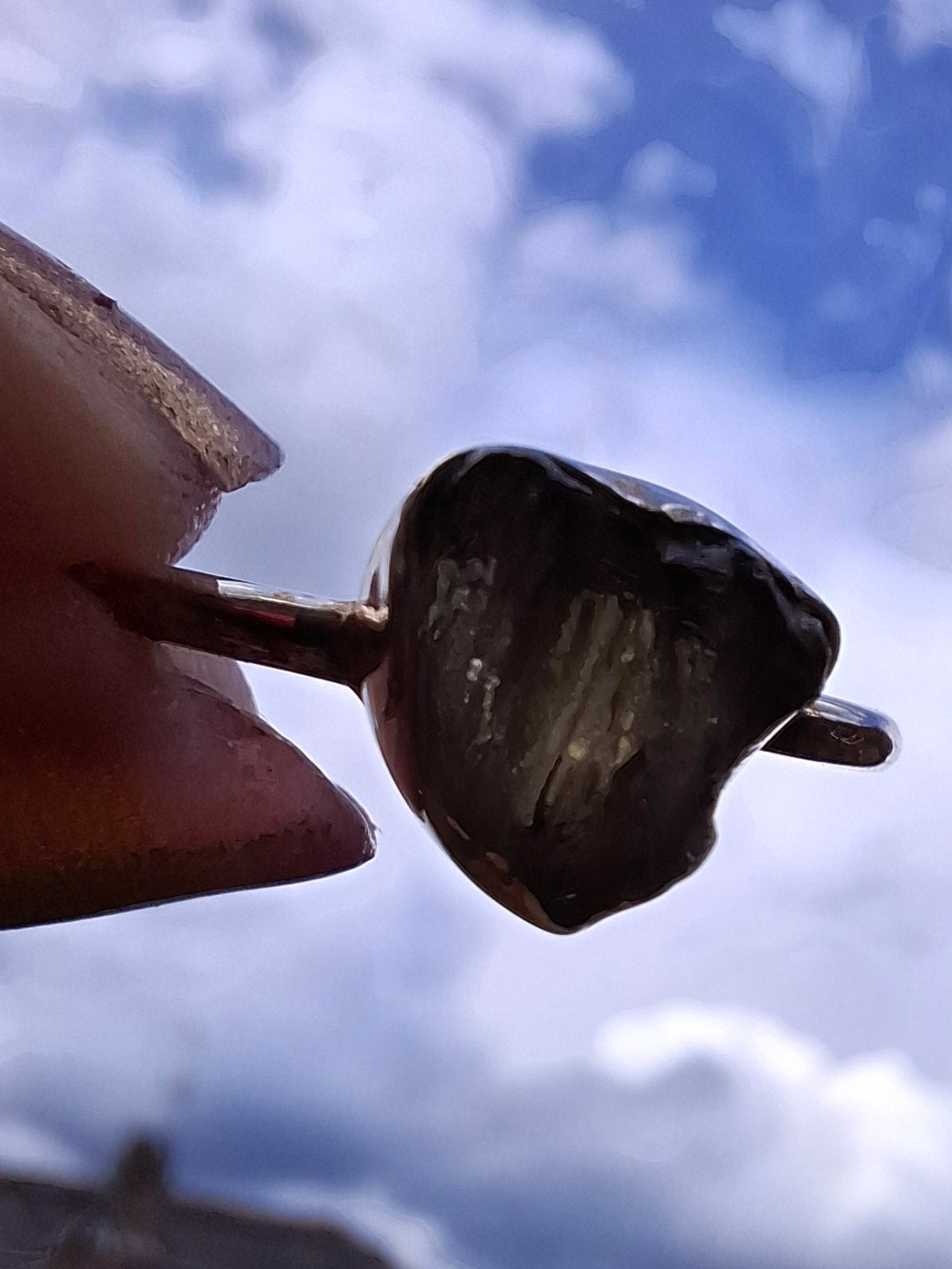 Moldavite Ring, size small X, 925 Silver, Tektite (Ref: R33)