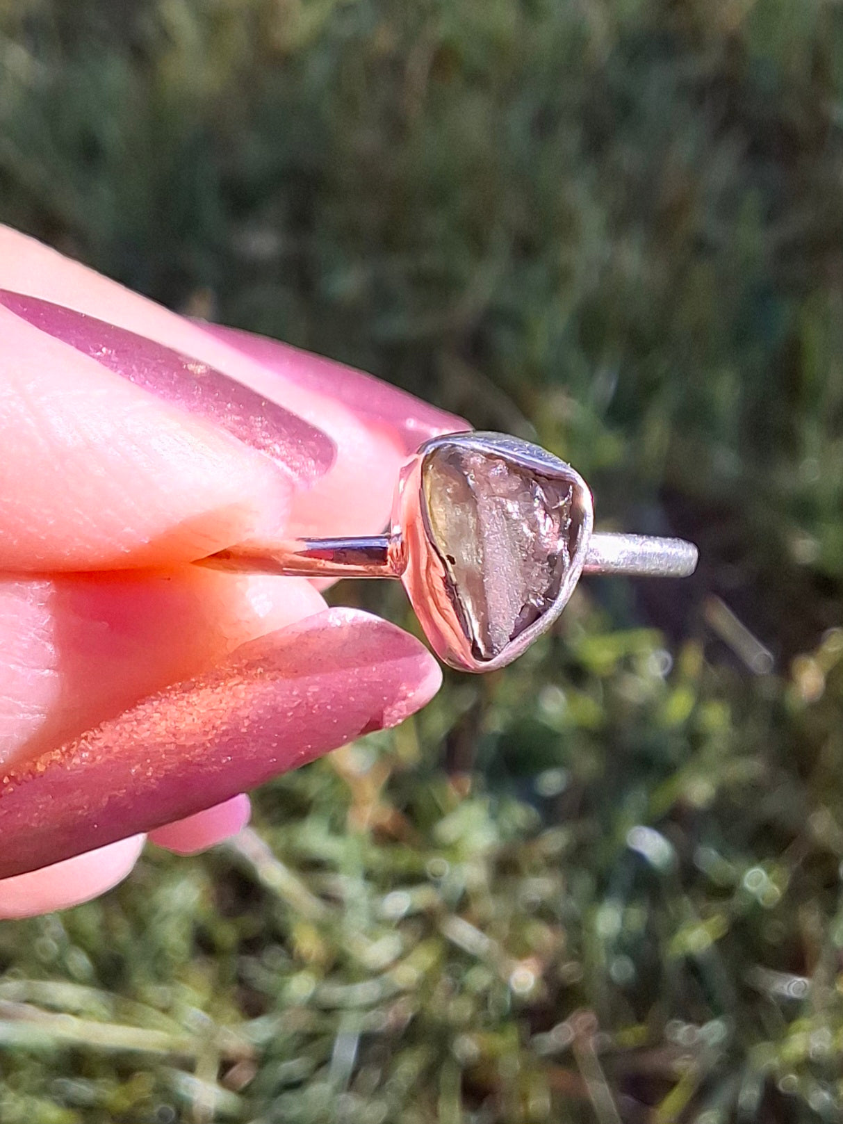 Moldavite's Ring, size large L/small M, 925 Silver, Tektite (Ref: R36)