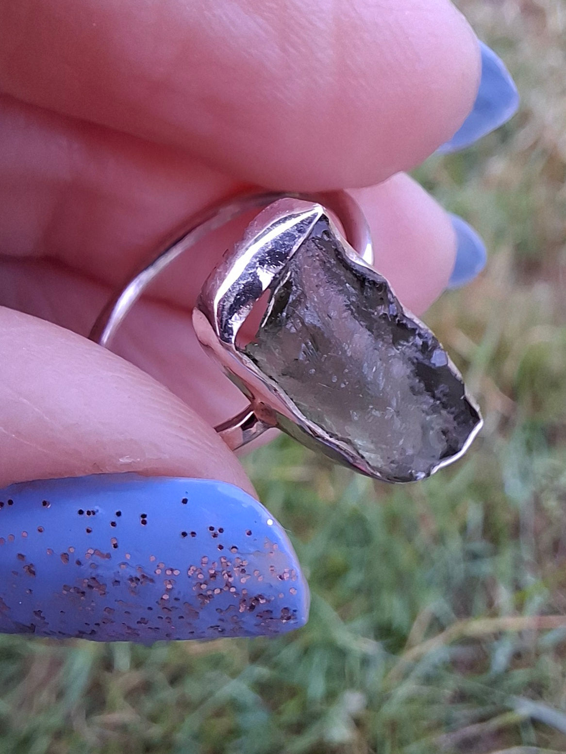 Moldavite Ring, size K, 925 Silver, Tektite (Ref: R21)
