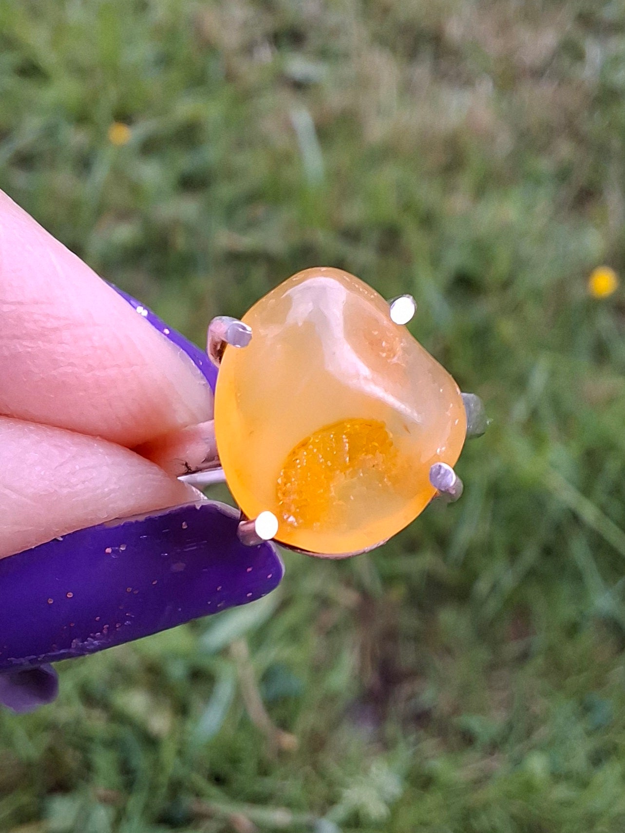 Baltic Amber Ring, size large L, 925 Silver, Fossil (Ref: AR2)