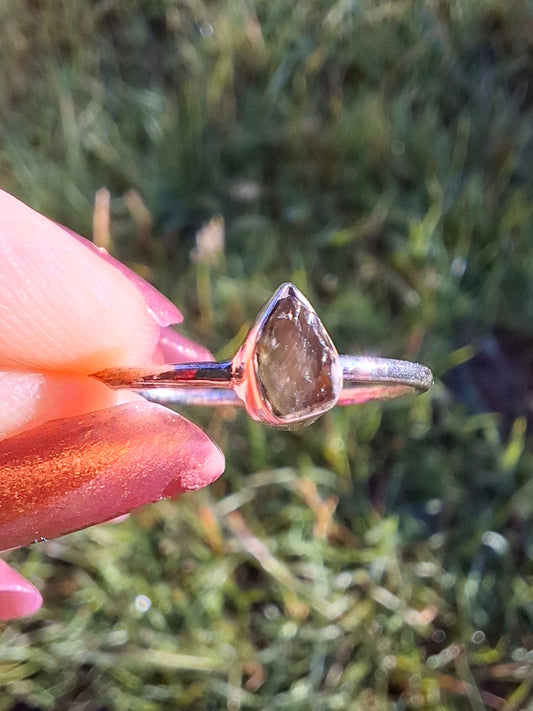 Moldavite Ring, size Q, 925 Silver, Tektite (Ref: R45)
