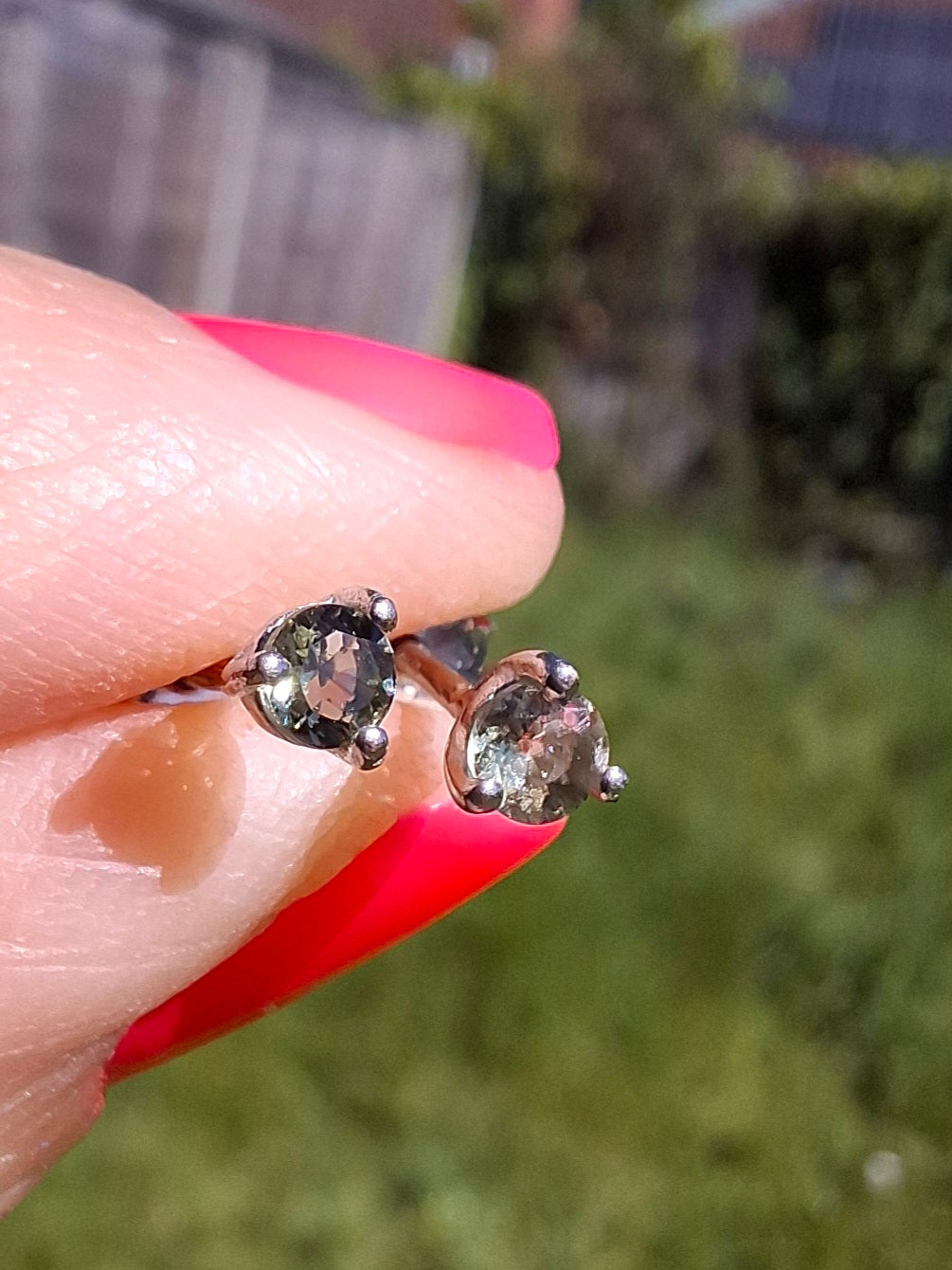 Moldavite (faceted) 3mm STUD EARRINGS, 925 Silver, Tektite (Ref: Pair57)