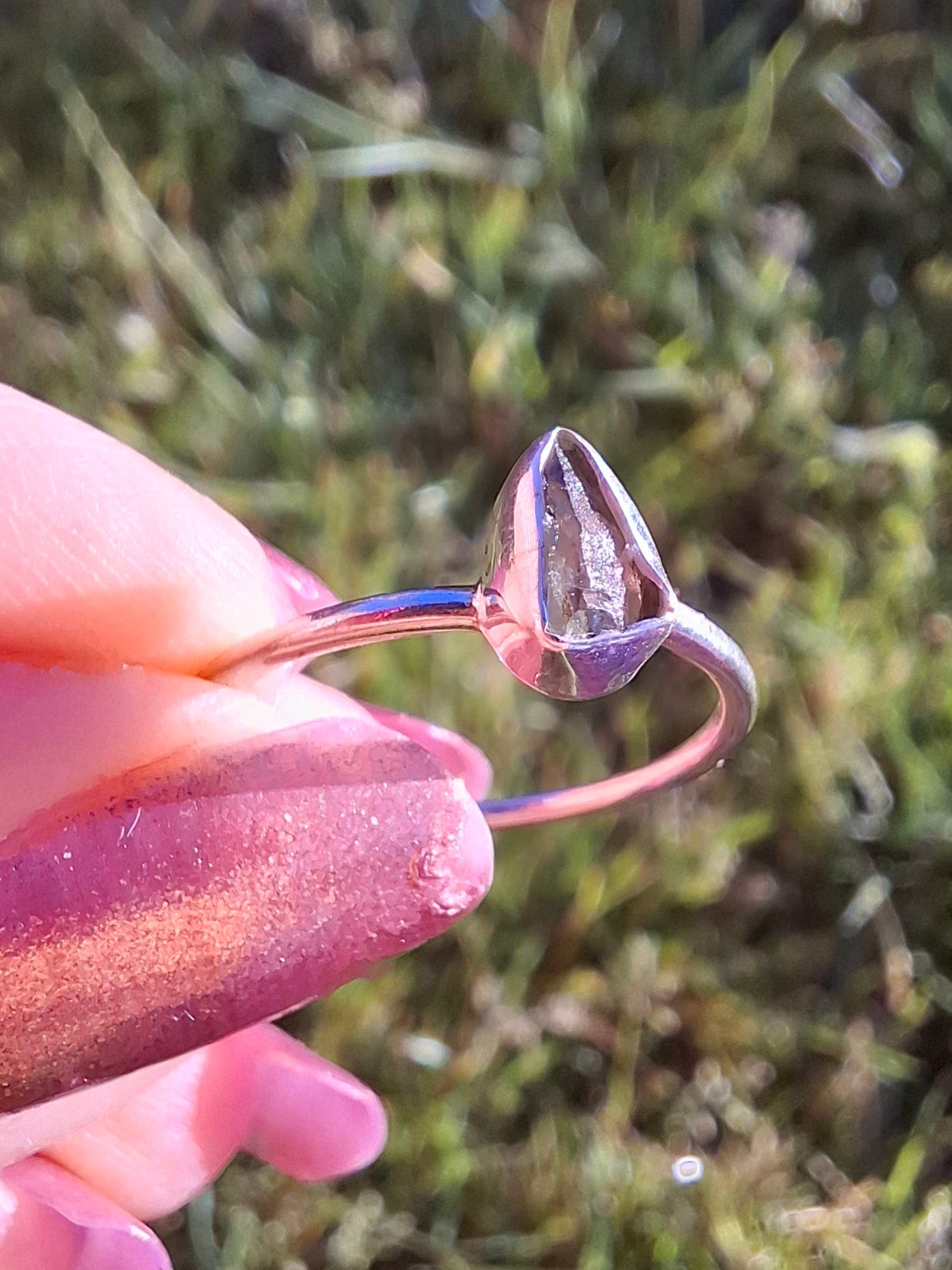 Moldavite Ring, size small L, 925 Silver, Tektite (Ref: R62)