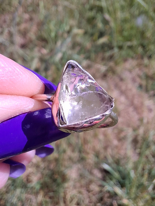 Libyan Desert Glass Ring, size small M, 925 Silver, Tektite (Ref: LR19)