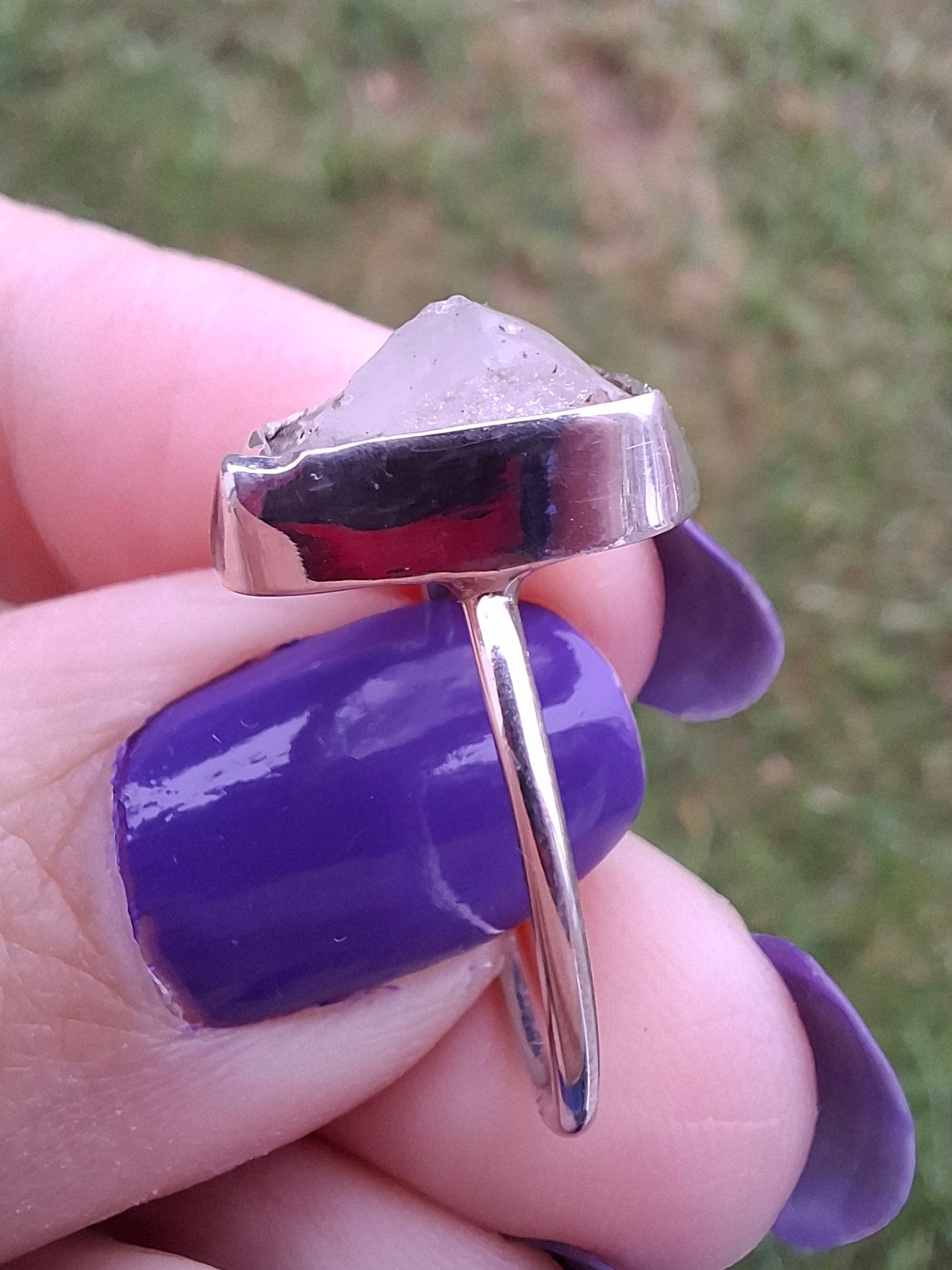 Libyan Desert Glass Ring, size P, 925 Silver, Tektite (Ref: LR27)