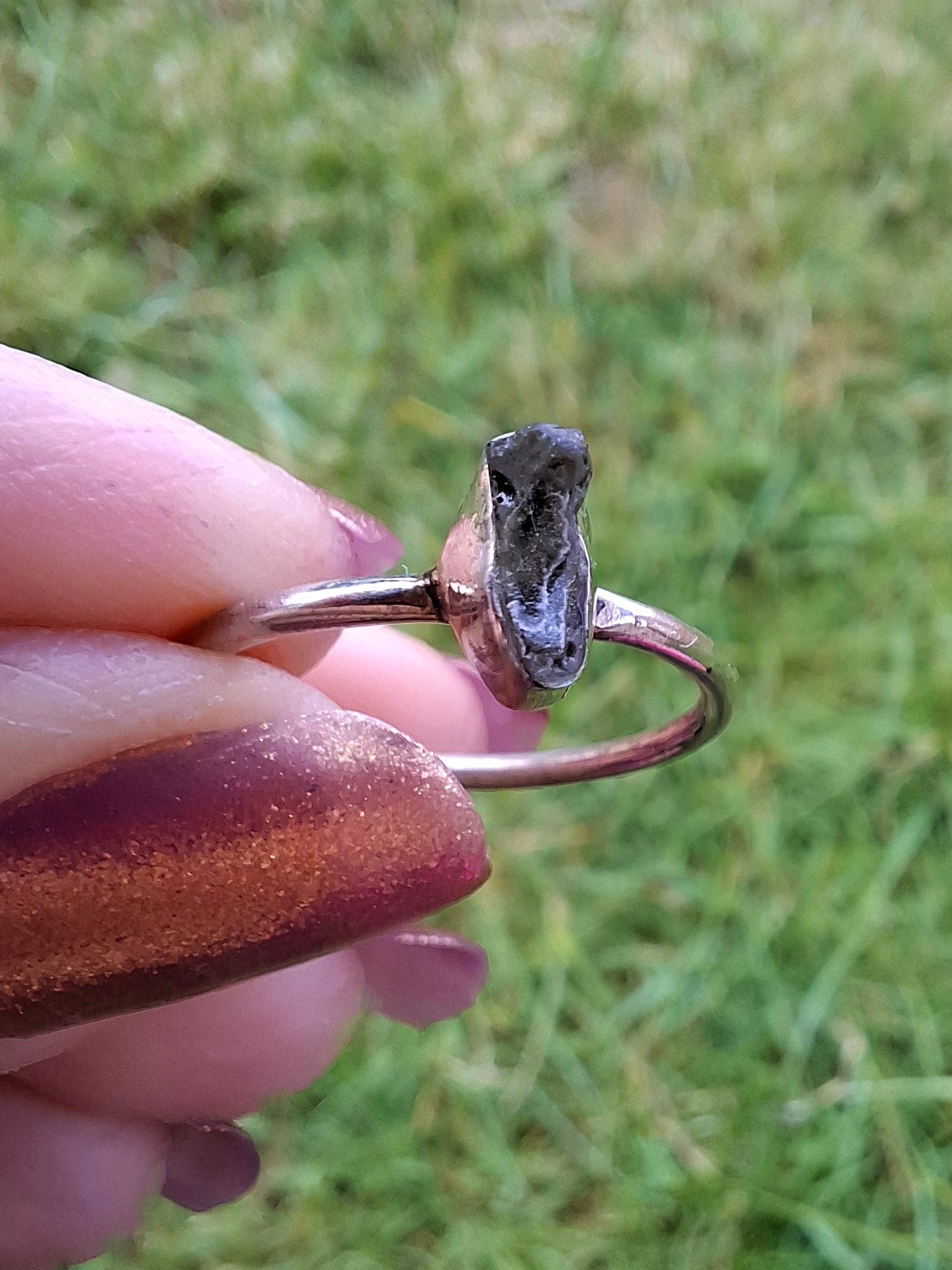 Moldavite Ring, size large M, 925 Silver, Tektite (Ref: R30)