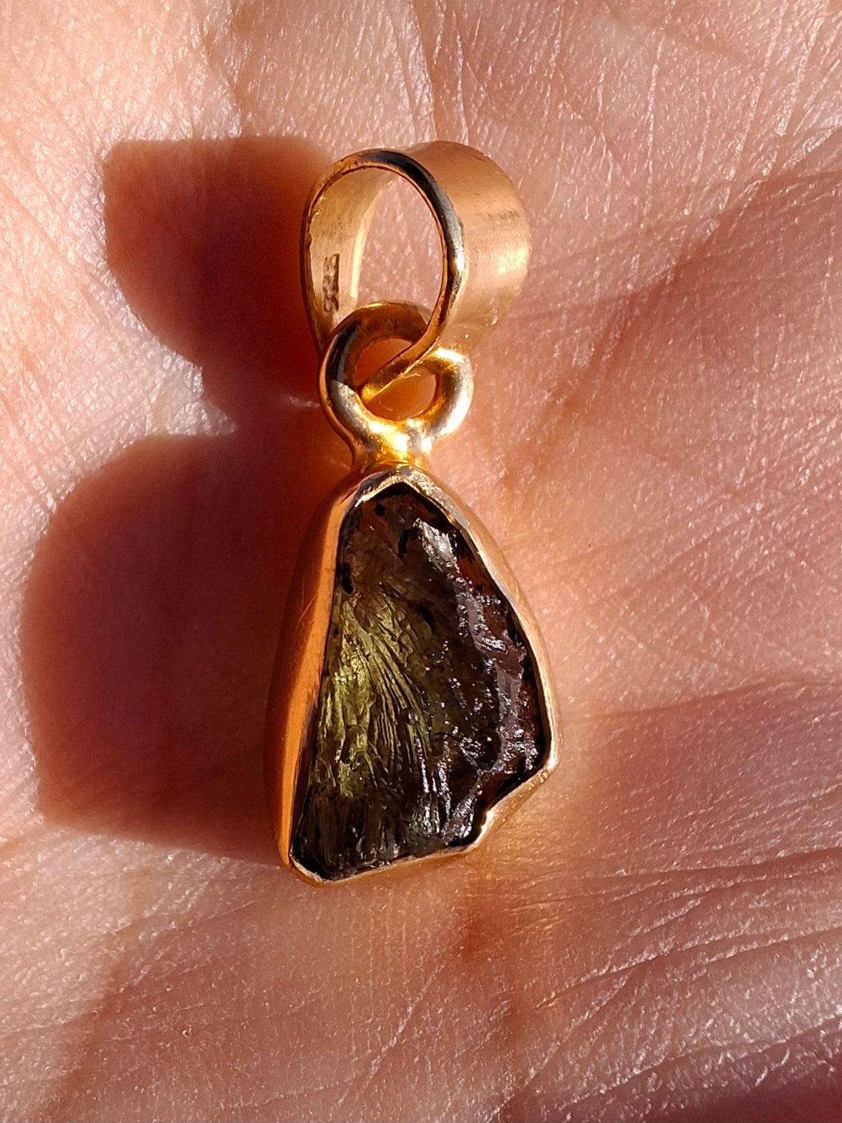 Moldavite Pendant, 14K GOLD Plated, Tektite (Ref: P449)
