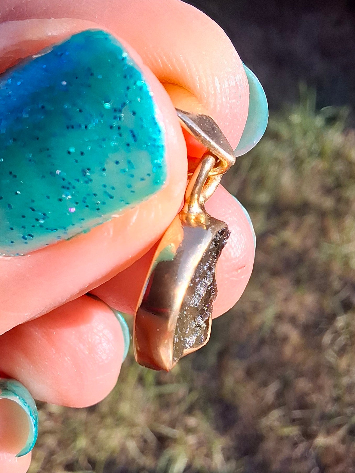 Moldavite Pendant, 14K GOLD Plated, Tektite (Ref: P448)