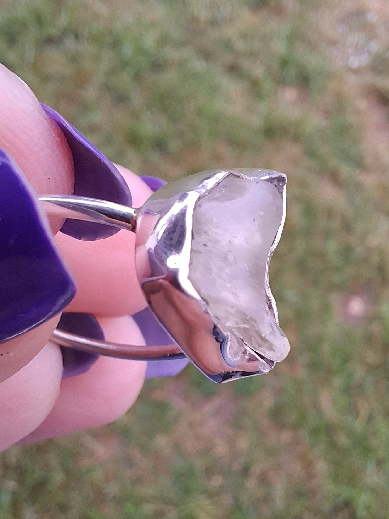 Libyan Desert Glass Ring, size large Q, 925 Silver, Tektite (Ref: LR36)