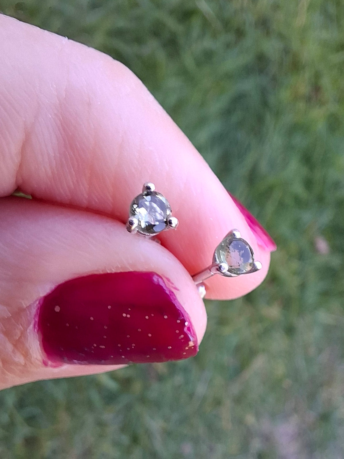 Moldavite (Faceted) 3mm Stud Earrings, 925 Silver (Ref: Pair65)