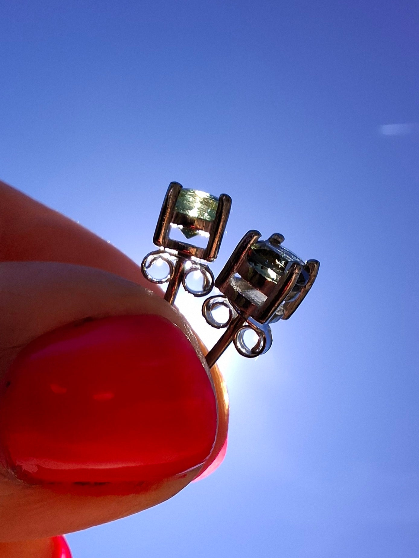 Moldavite (faceted) 5mm STUD EARRINGS, 925 Silver, Tektite (Ref: Pair 39)