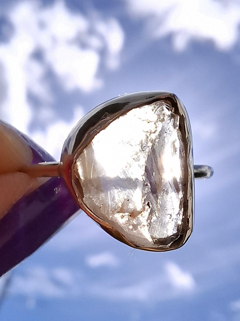Libyan Desert Glass Ring, size large P, 925 Silver, Tektite (Ref: LR28)