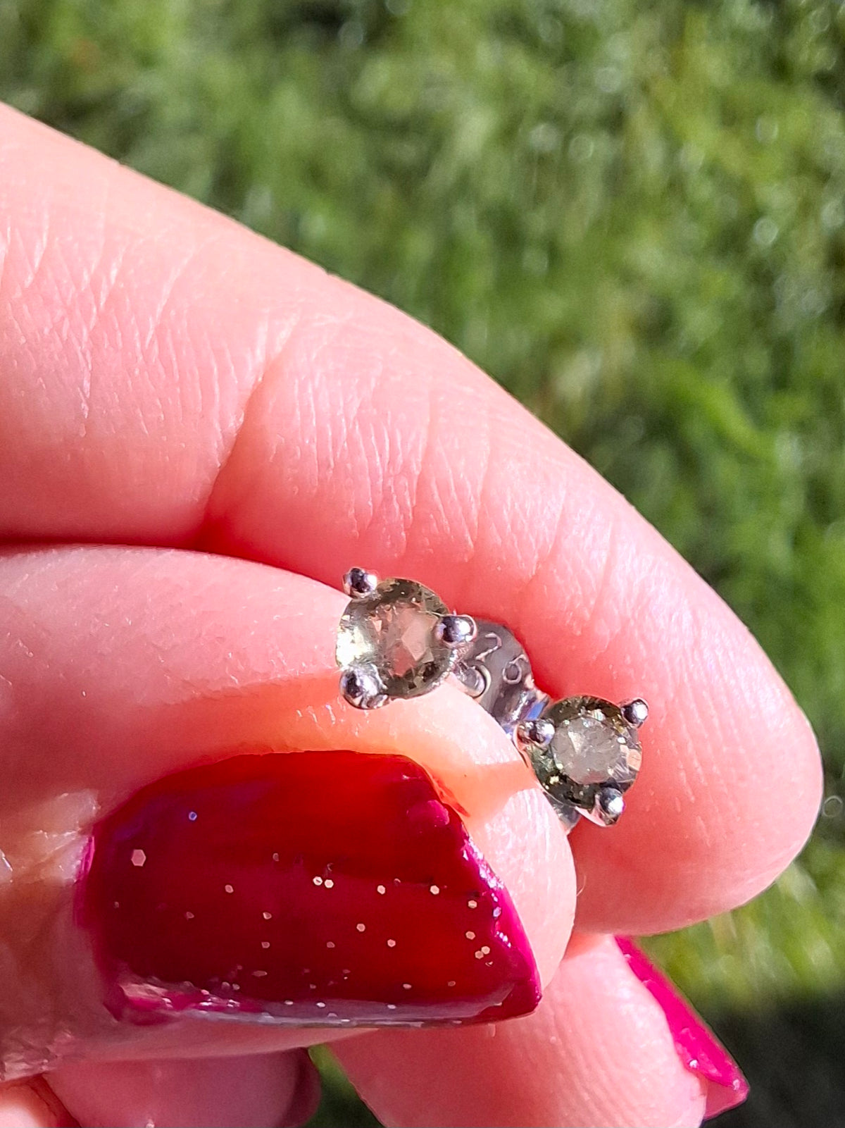 Moldavite (Faceted) 3mm Stud Earrings, 925 Silver (Ref: Pair66)
