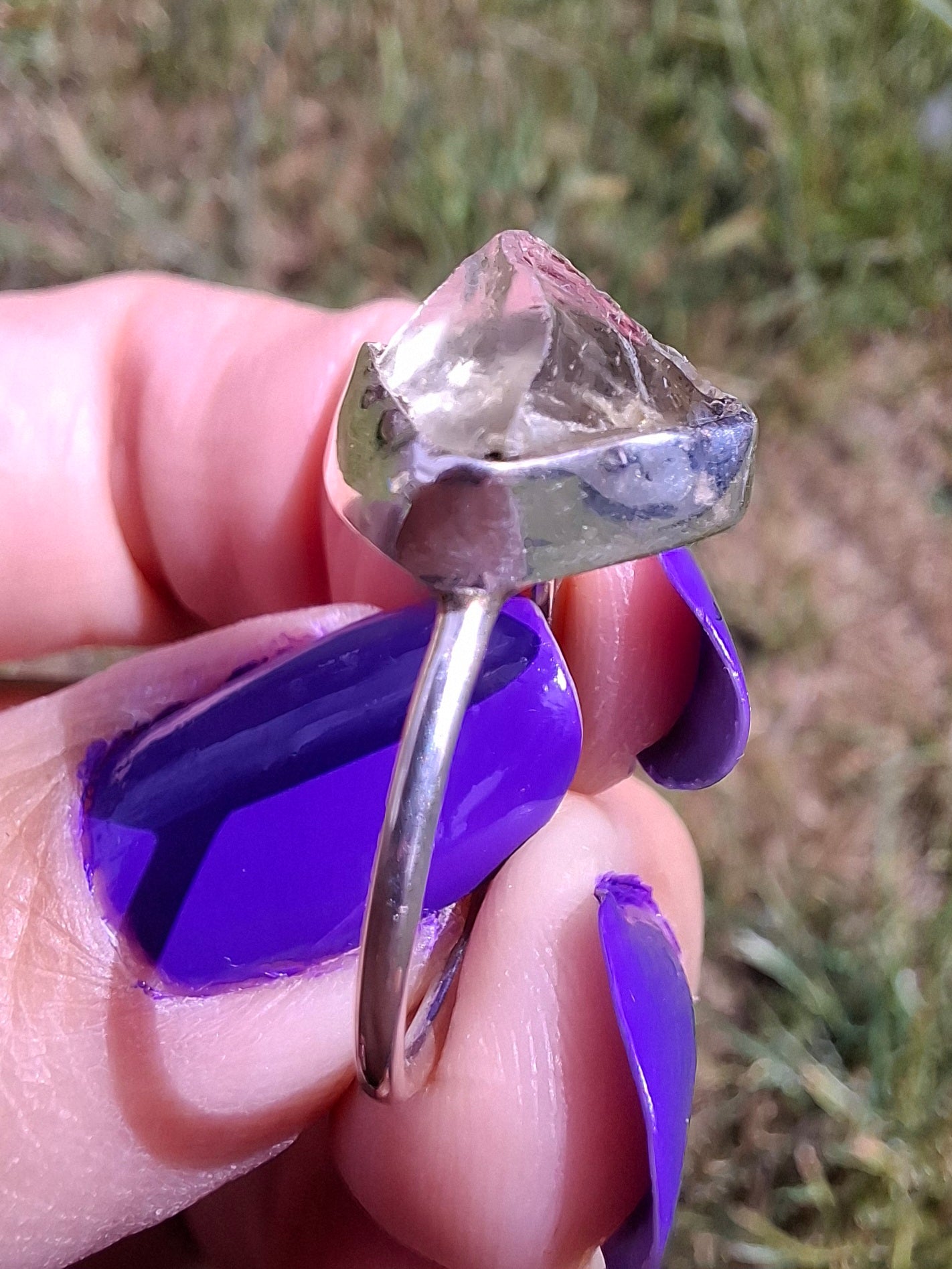 Libyan Desert Glass Ring, size small M, 925 Silver, Tektite (Ref: LR19)