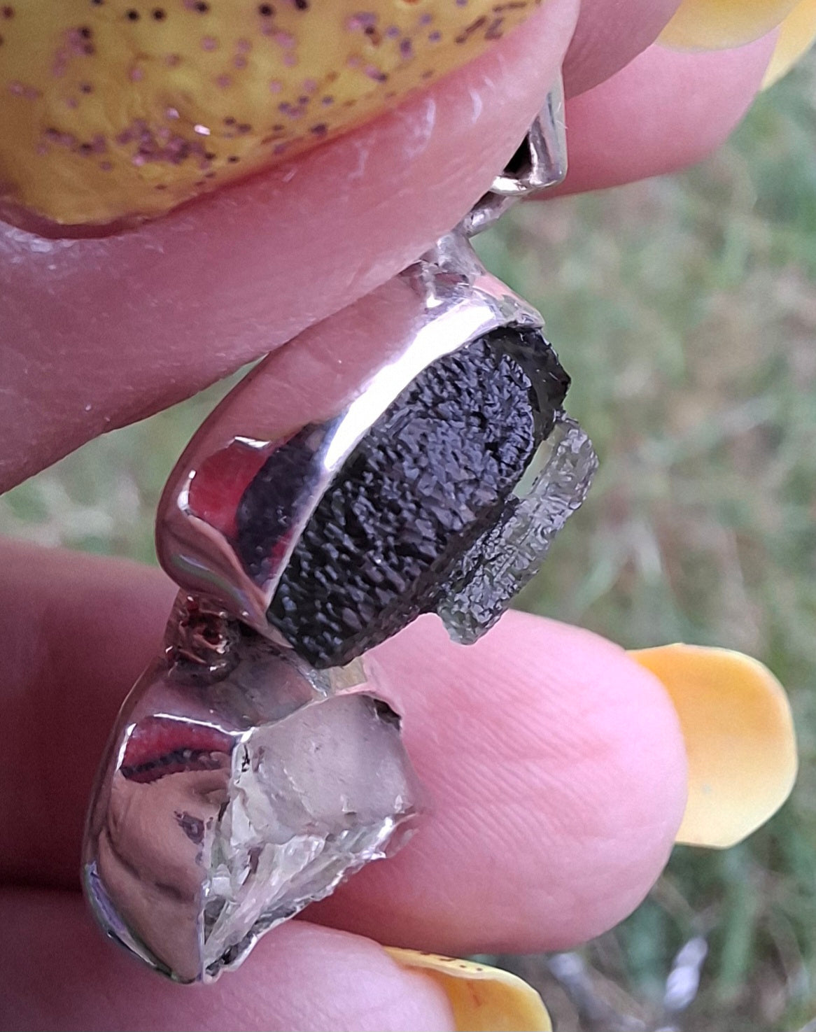 Moldavite & Libyan Desert Glass Pendant, 925 Silver, Tektite (Ref: MLP17)