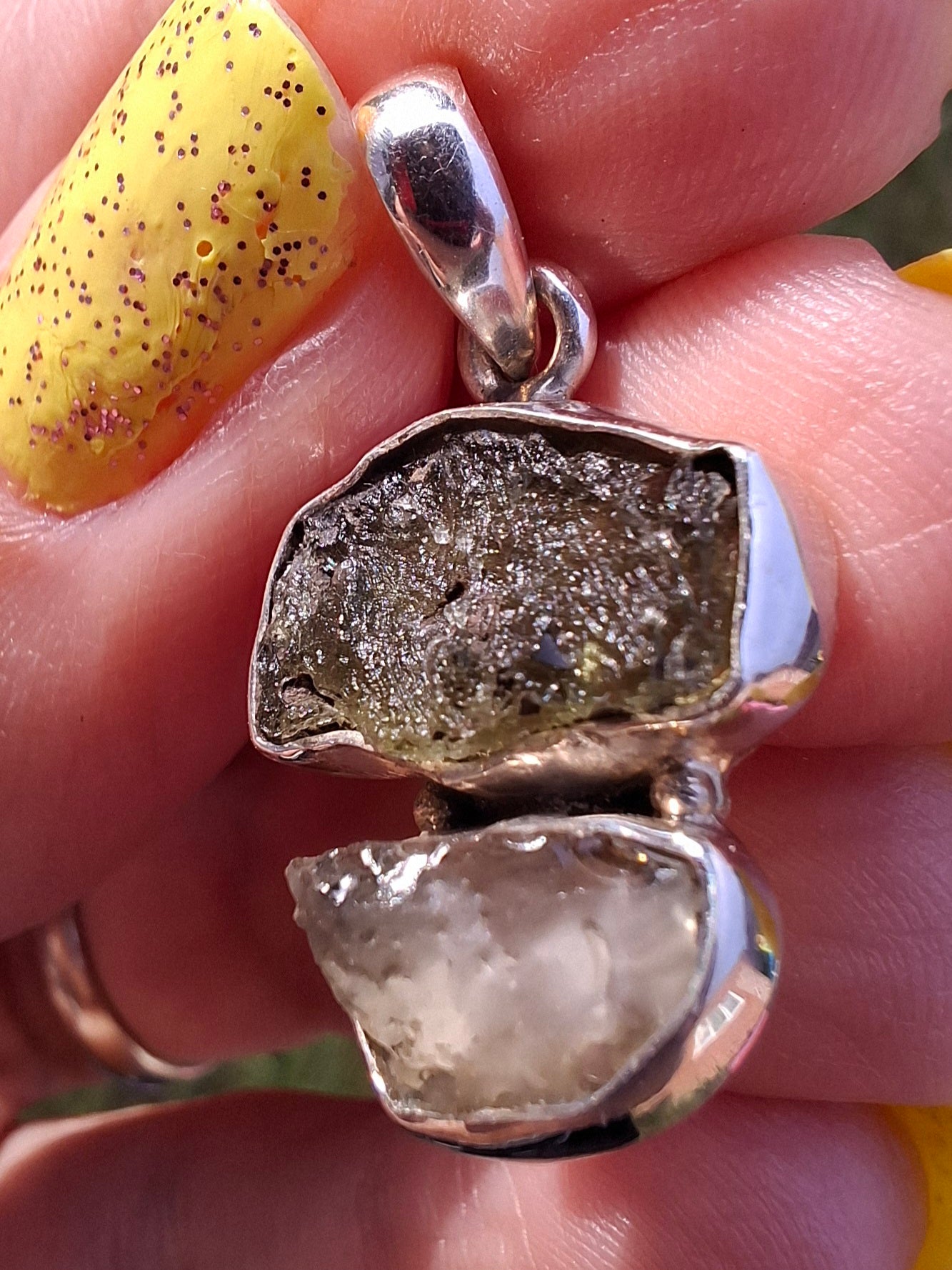 Moldavite & Libyan Desert Glass Pendant, 925 Silver, Tektite (Ref: MLP2)