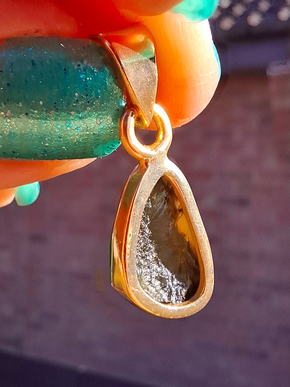 Moldavite Pendant, 14K GOLD Plated, Tektite (Ref: P449)