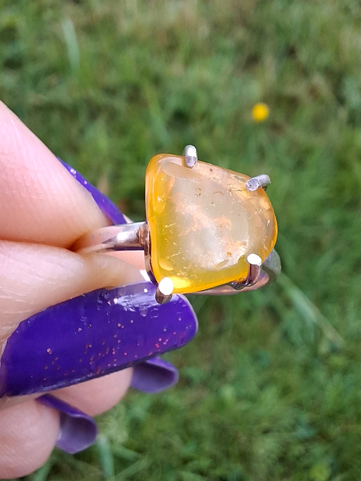 Baltic Amber Ring, size large K/small L, 925 Silver, Fossil (Ref: AR1)