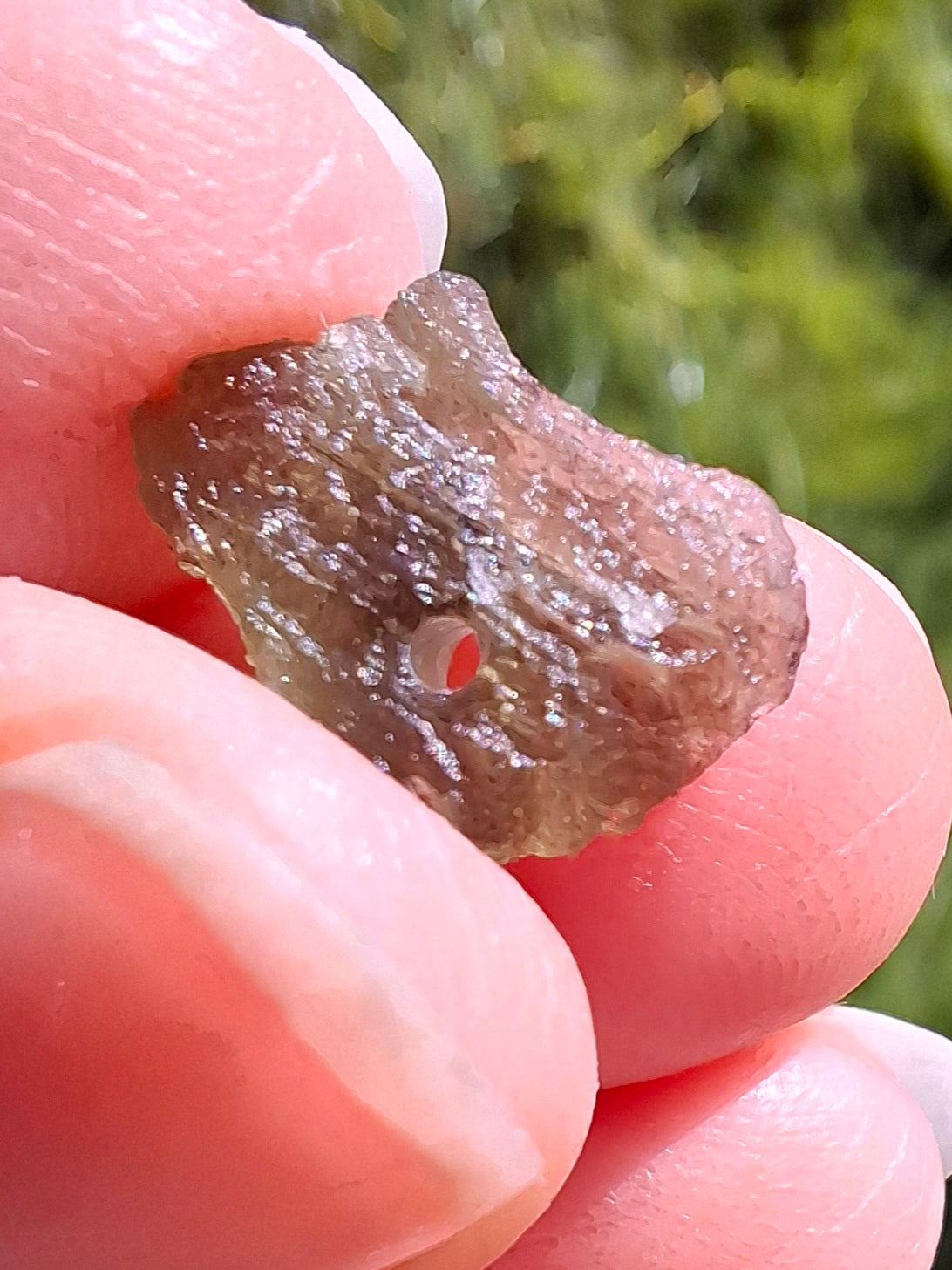DRILLED, Moldavite Piece, 0.67g, Tektite (Ref: D21)