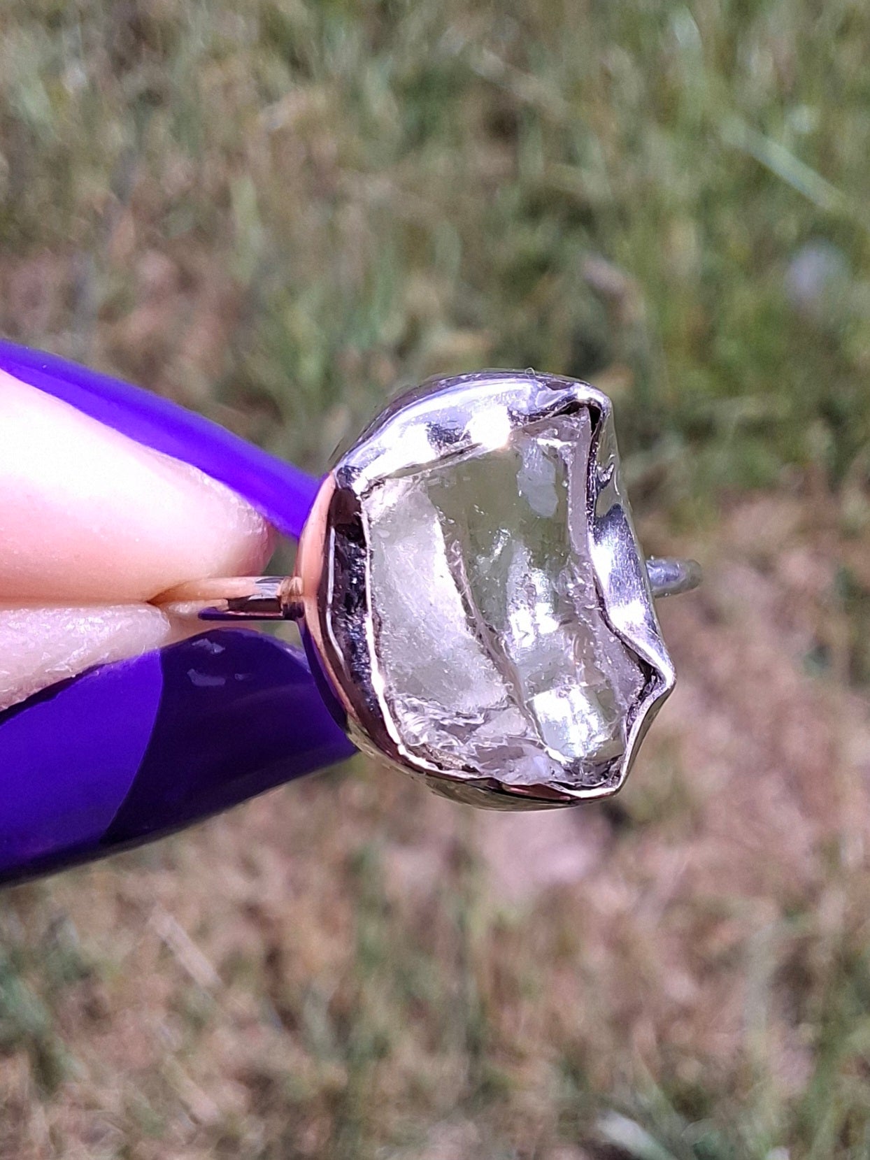 Libyan Desert Glass Ring, size large M, 925 Silver, Tektite (Ref: LR20)