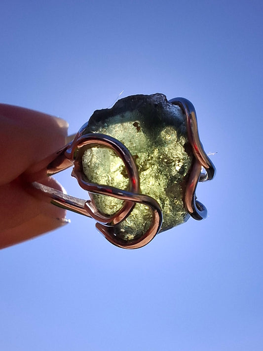Moldavite Ring, size Q, 925 Silver, Tektite (Ref: R11)