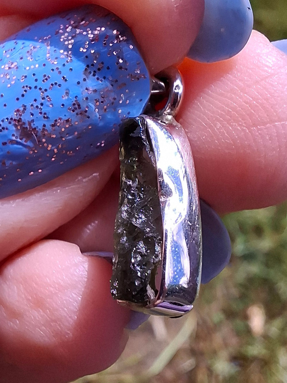 Moldavite Pendant, 925 Silver, Tektite (Ref: P77)