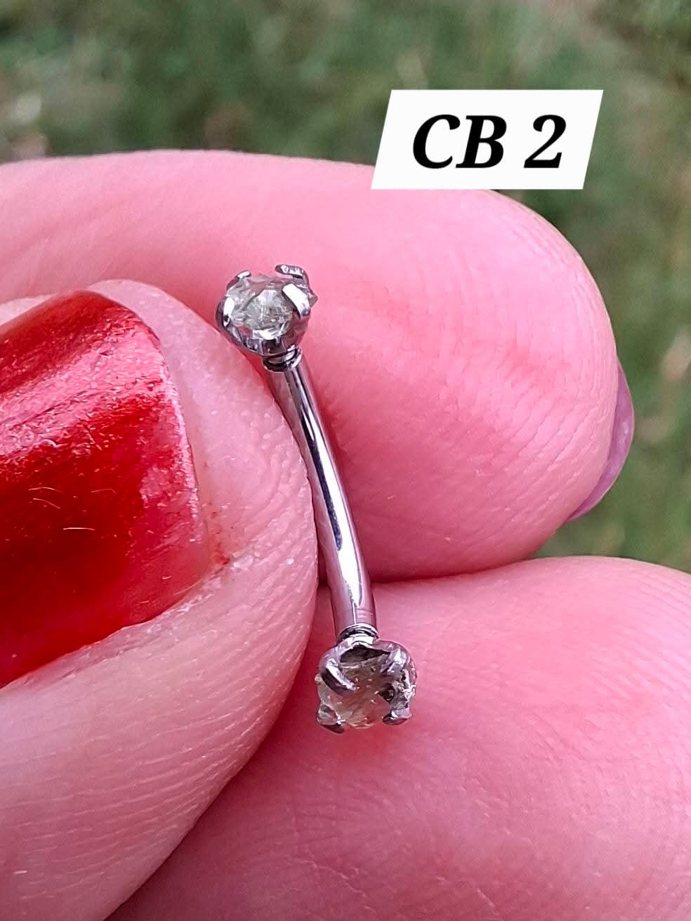 Moldavite (raw) CURVED BARBELL eyebrow body bar, 16G, Surgical steel, Tektite (Ref: CB2)