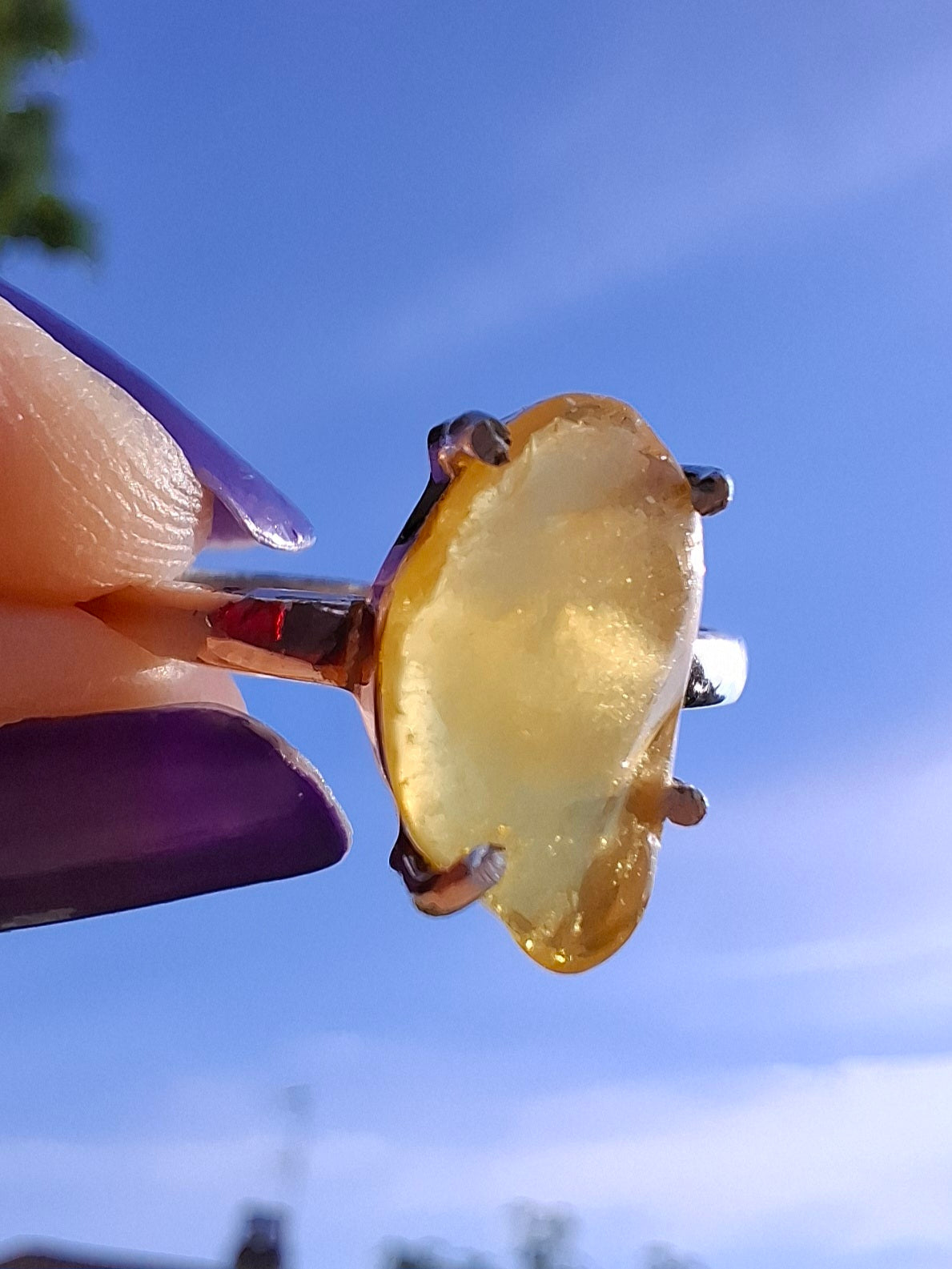 Baltic Amber Ring, size large Q, 925 Silver, Fossil (Ref: AR13)
