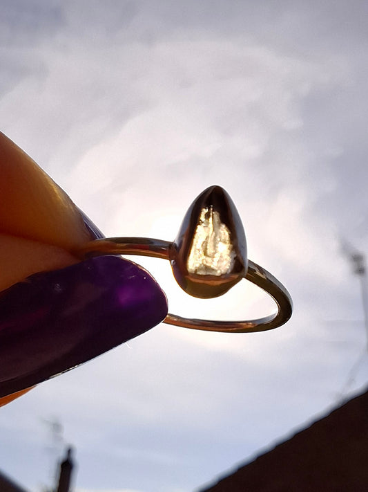 Moldavite Ring, size small L, 925 Silver, Tektite (Ref: R62)