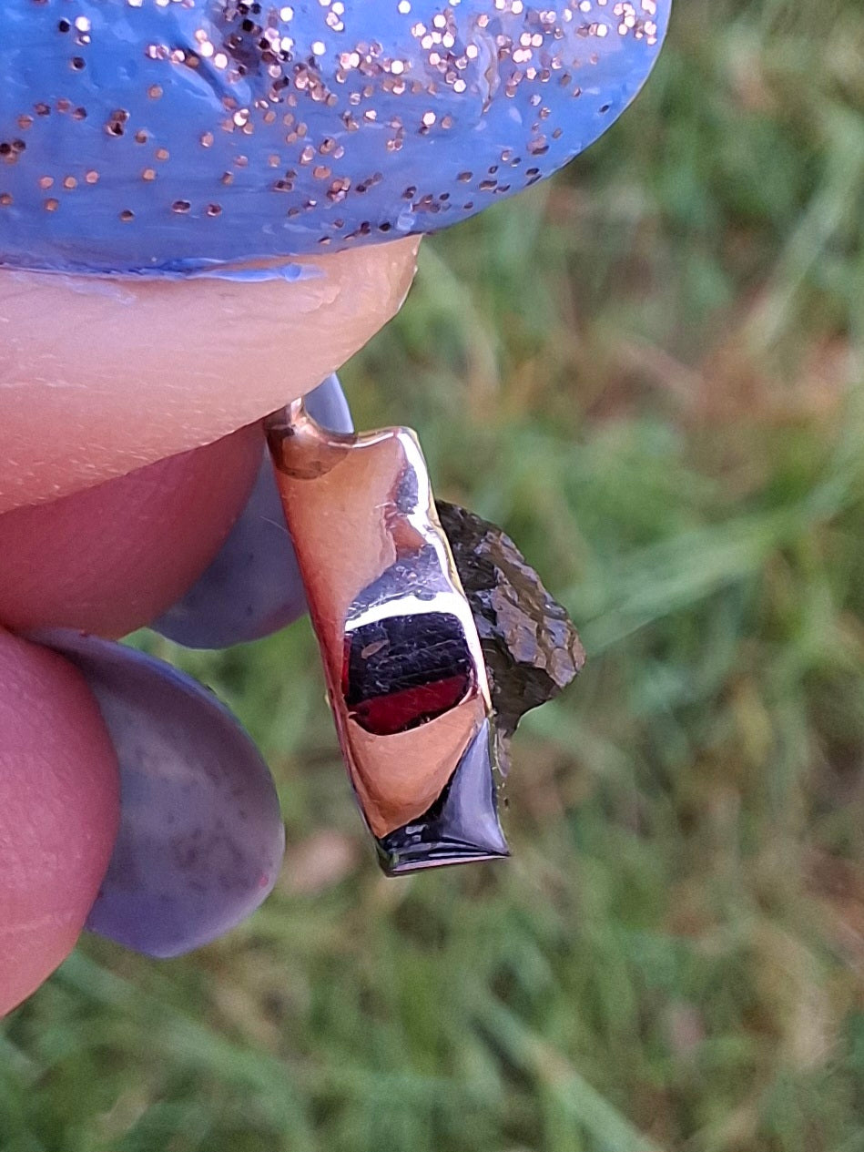 Moldavite Pendant, 925 Silver, Tektite (Ref: P45)