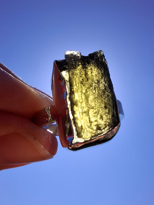 Moldavite Ring, size U, 925 Silver, Tektite (Ref: R324)