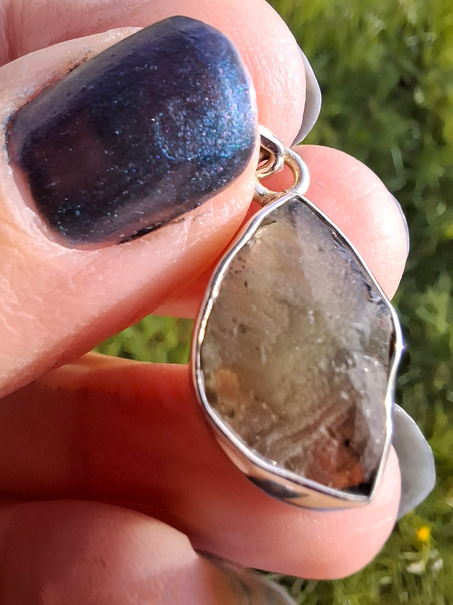 Moldavite Pendant, 925 Silver, Tektite (Ref: P10)