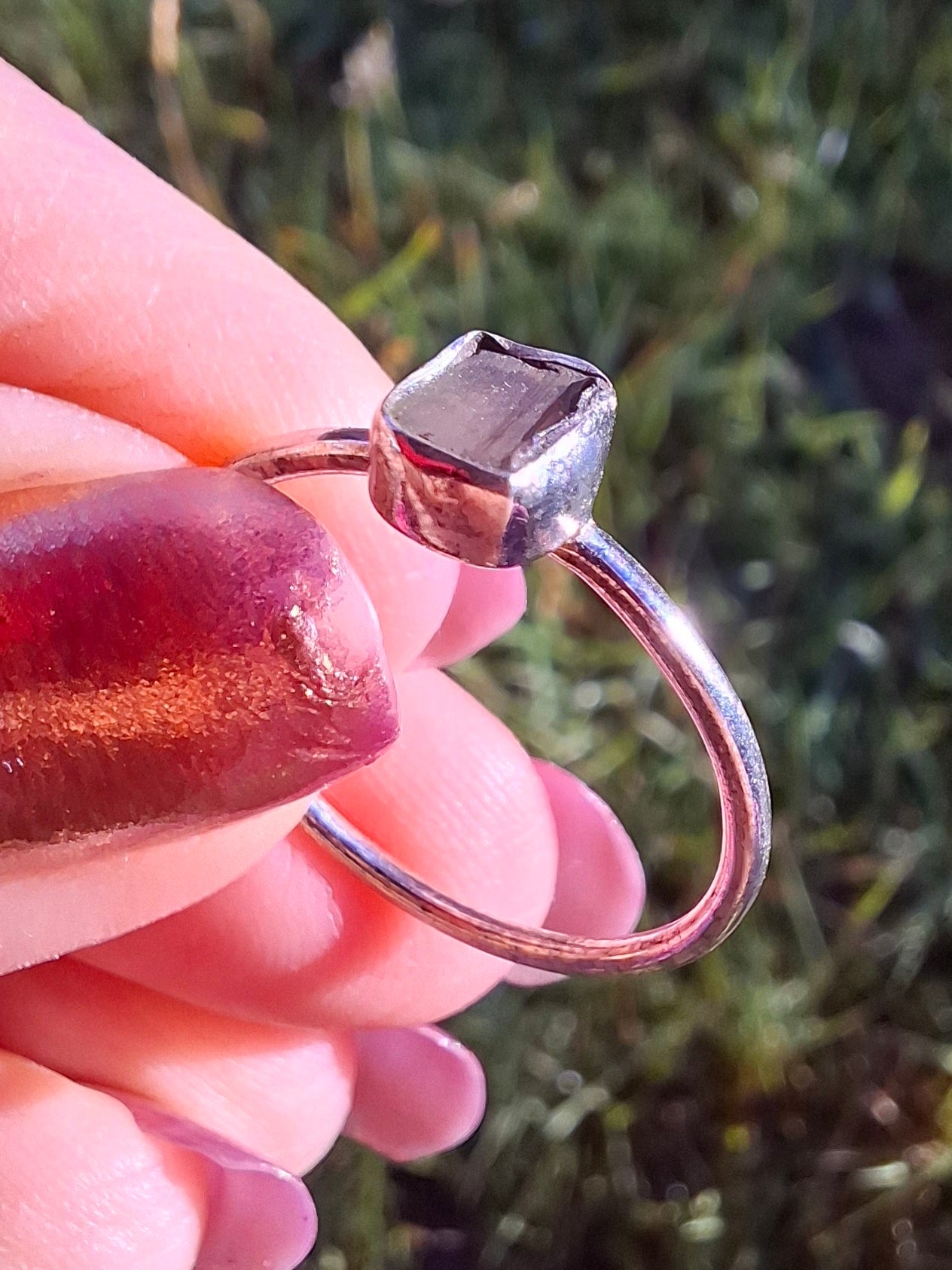 Moldavite Ring, size large P/small Q, 925 Silver, Tektite (Ref: R43)