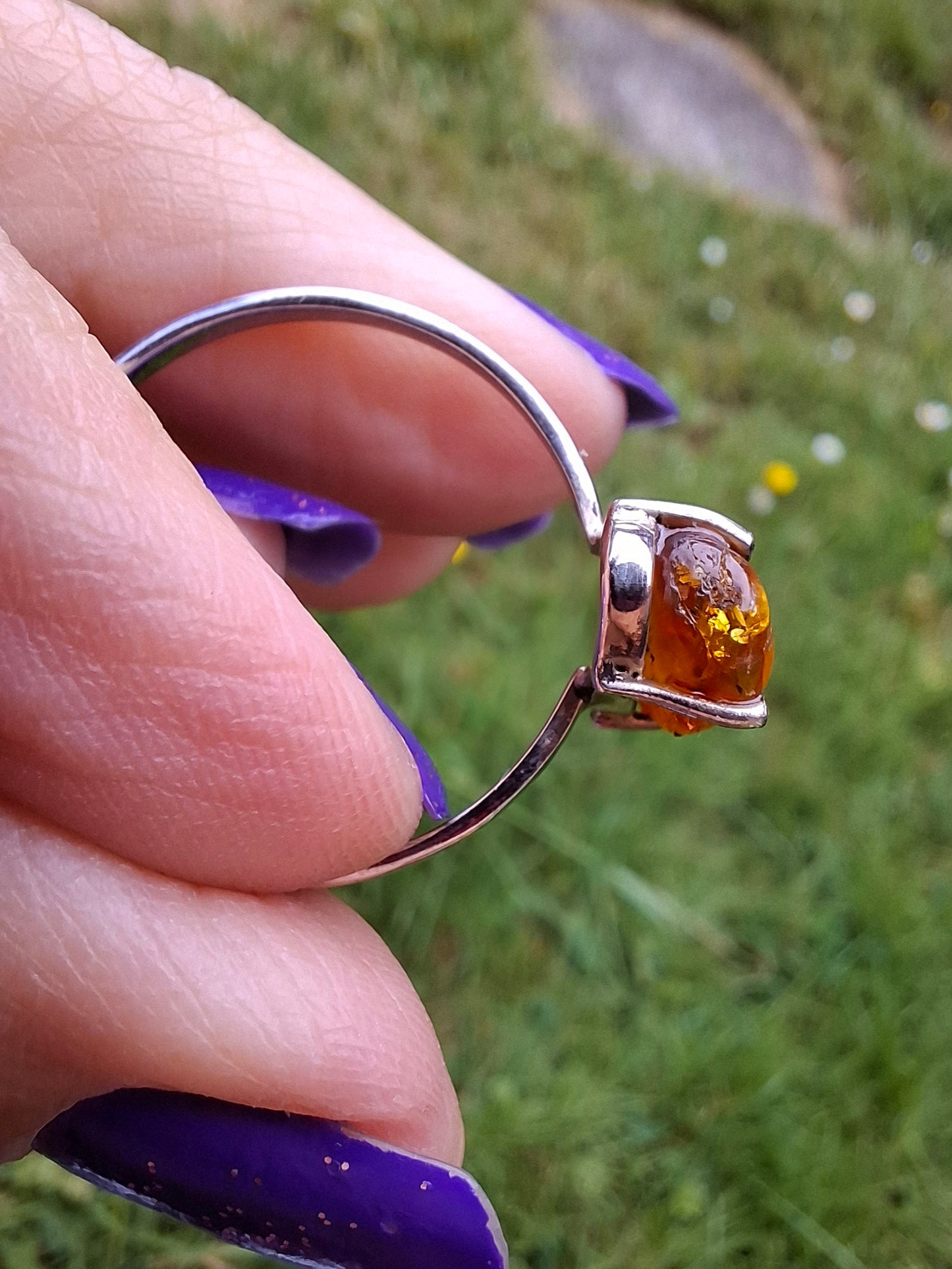 Baltic Amber Ring, size large Y, 925 Silver, Fossil (Ref: AR22)