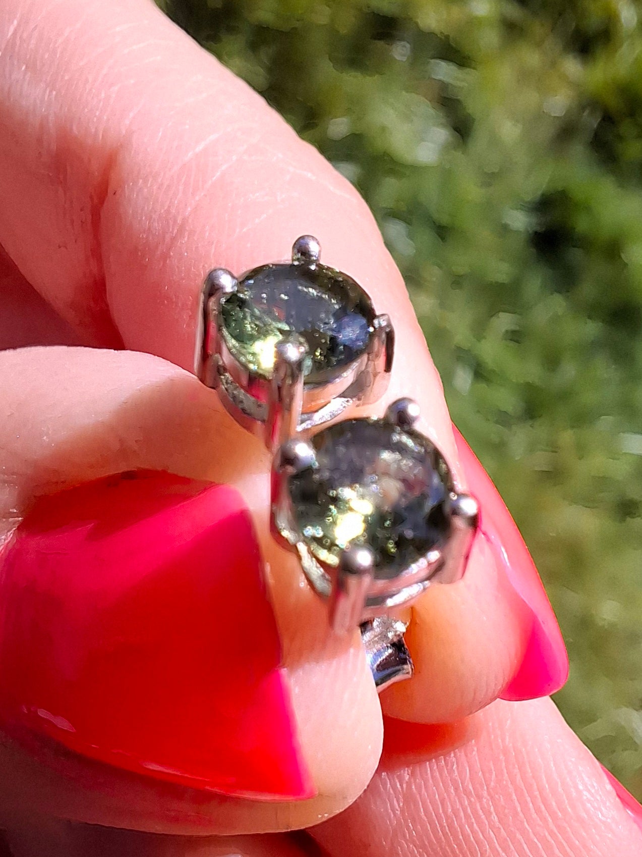 Moldavite (faceted) 5mm STUD EARRINGS, 925 Silver, Tektite (Ref: Pair17)