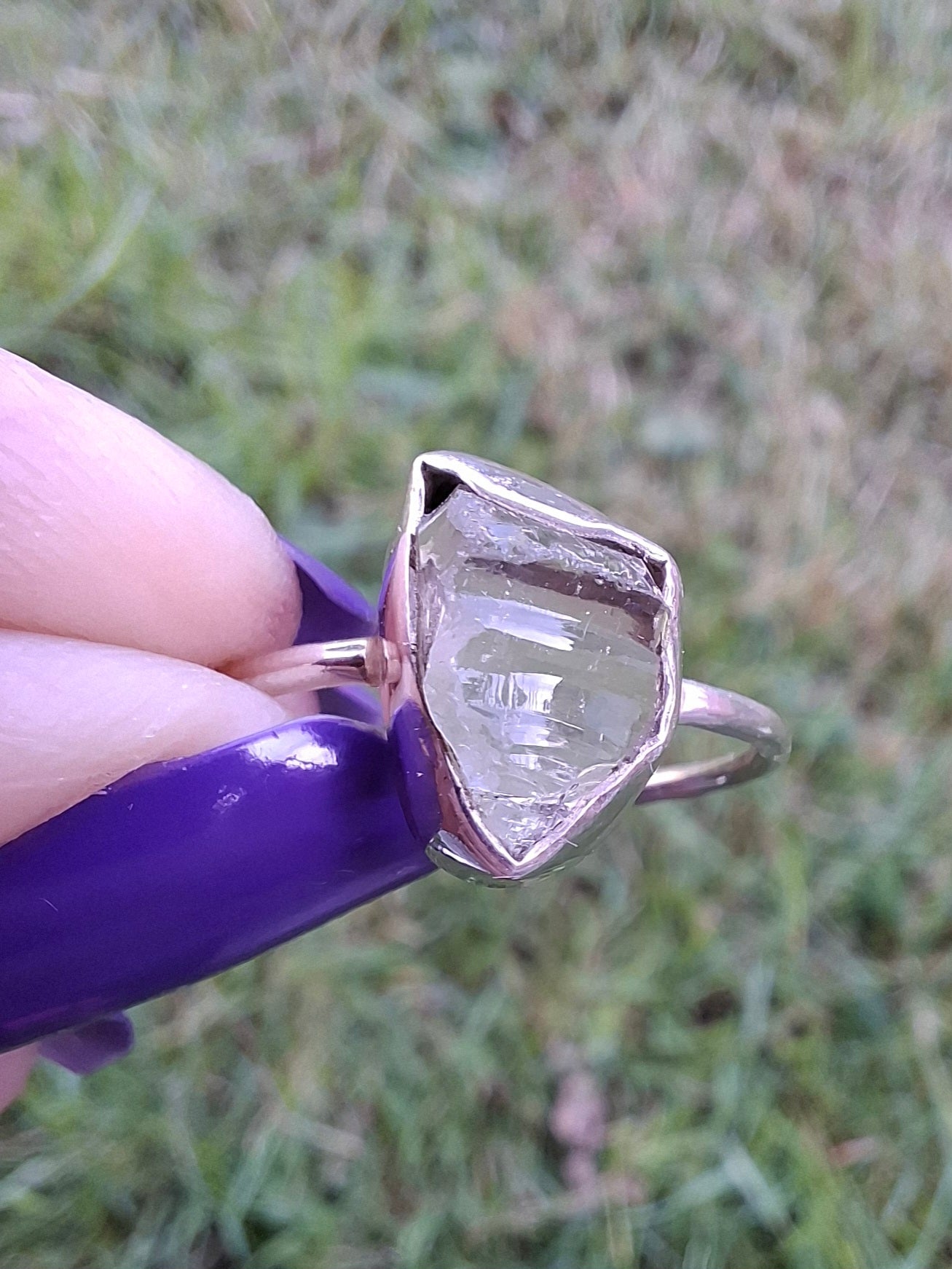 Libyan Desert Glass Ring, size large T/small U, 925 Silver, Tektite (Ref: LR51)
