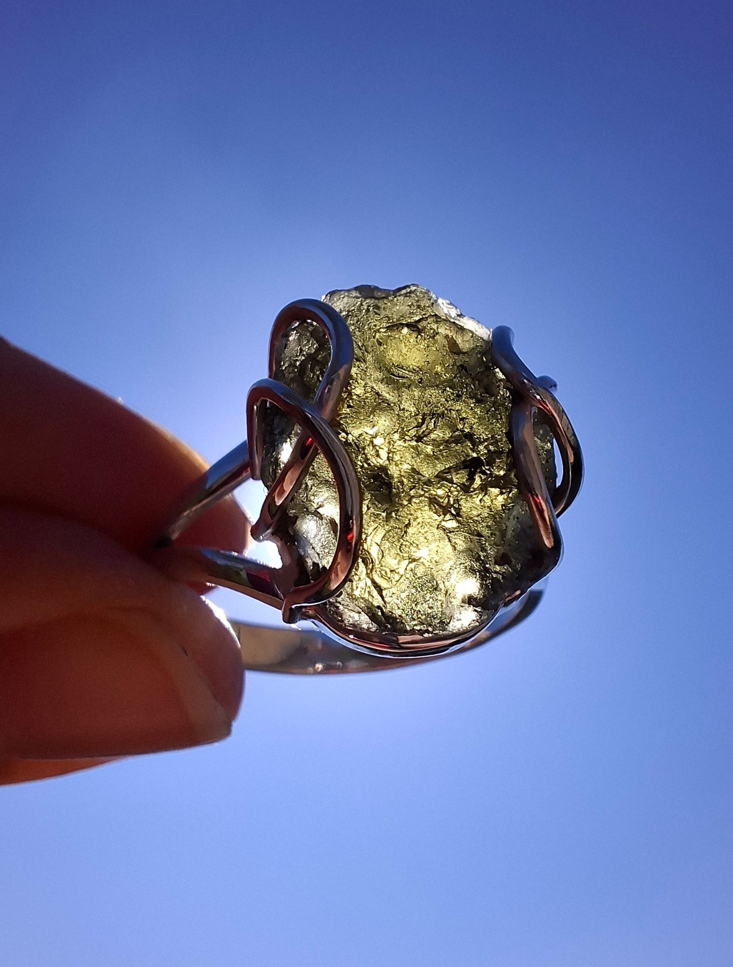 Moldavite Ring, size Y, 925 Silver, Tektite (Ref: R17)