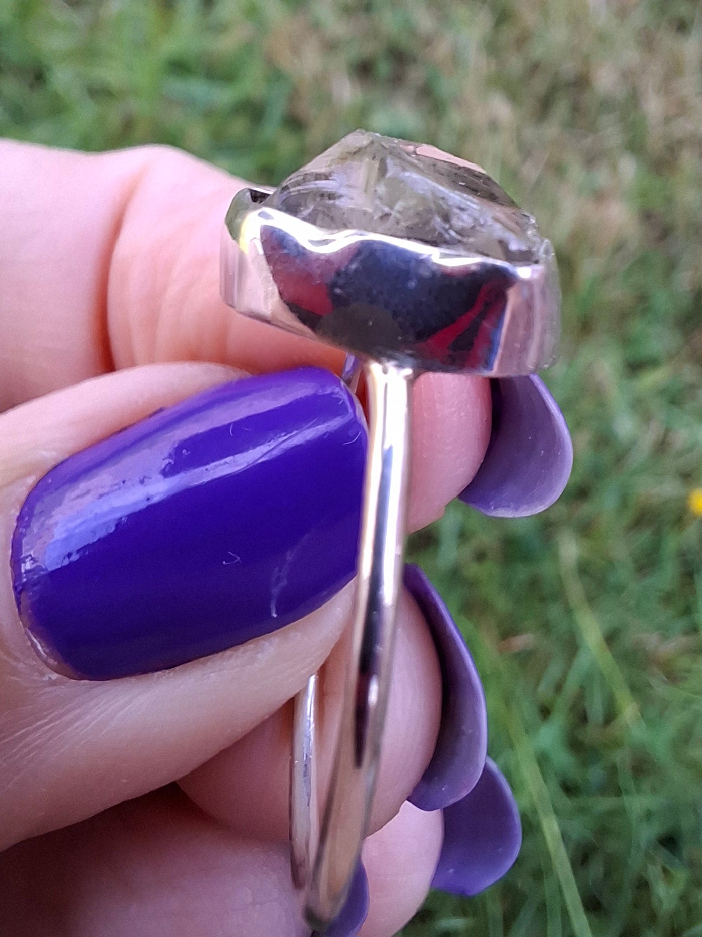 Libyan Desert Glass Ring, size large V, 925 Silver, Tektite (Ref: LR56)