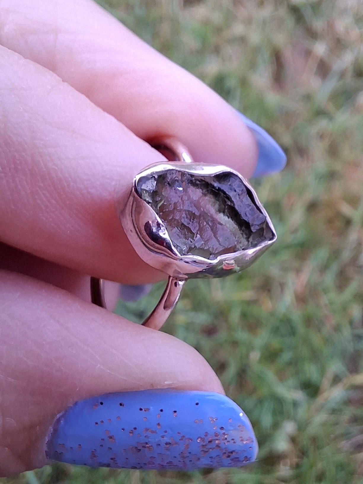 Moldavite Ring, size M, 925 Silver, Tektite (Ref: R22)