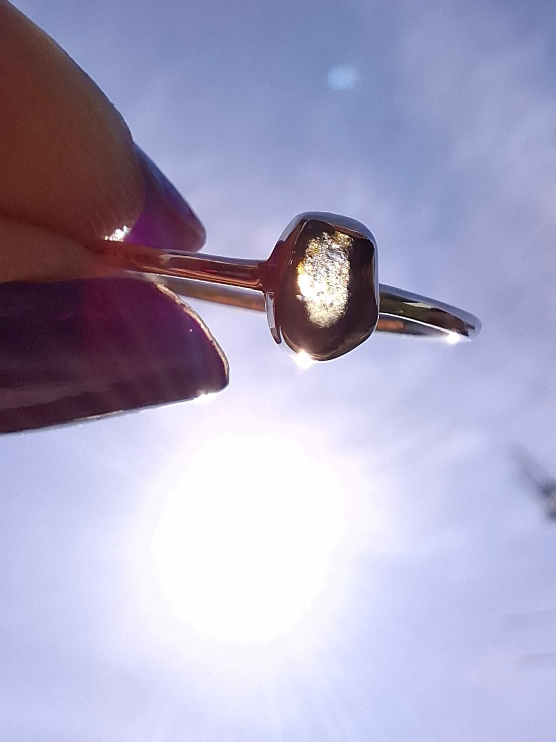 Moldavite Ring, size small R, 925 Silver, Tektite (Ref: R52)