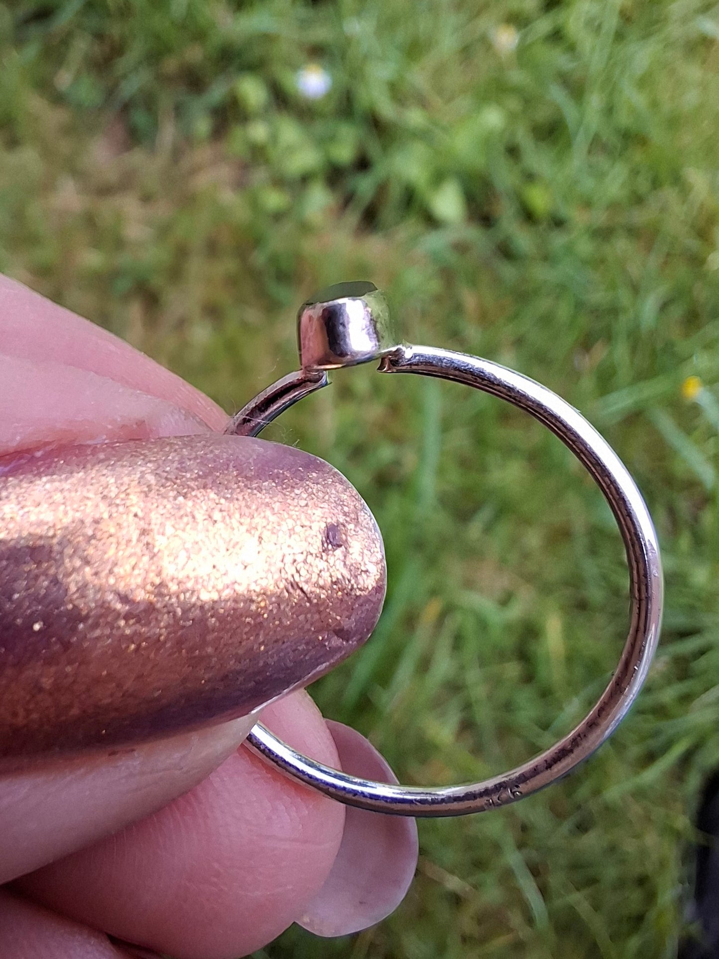 Moldavite Ring, size large Q, 925 Silver, Tektite (Ref: R47)