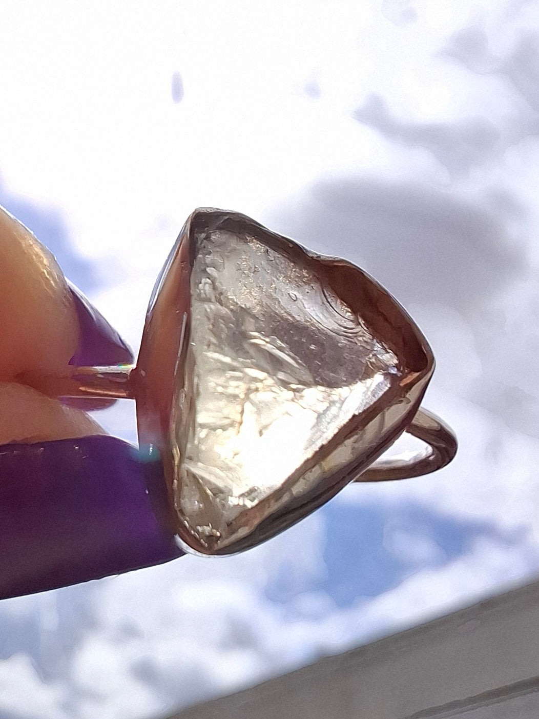 Libyan Desert Glass Ring, size large V, 925 Silver, Tektite (Ref: LR55)