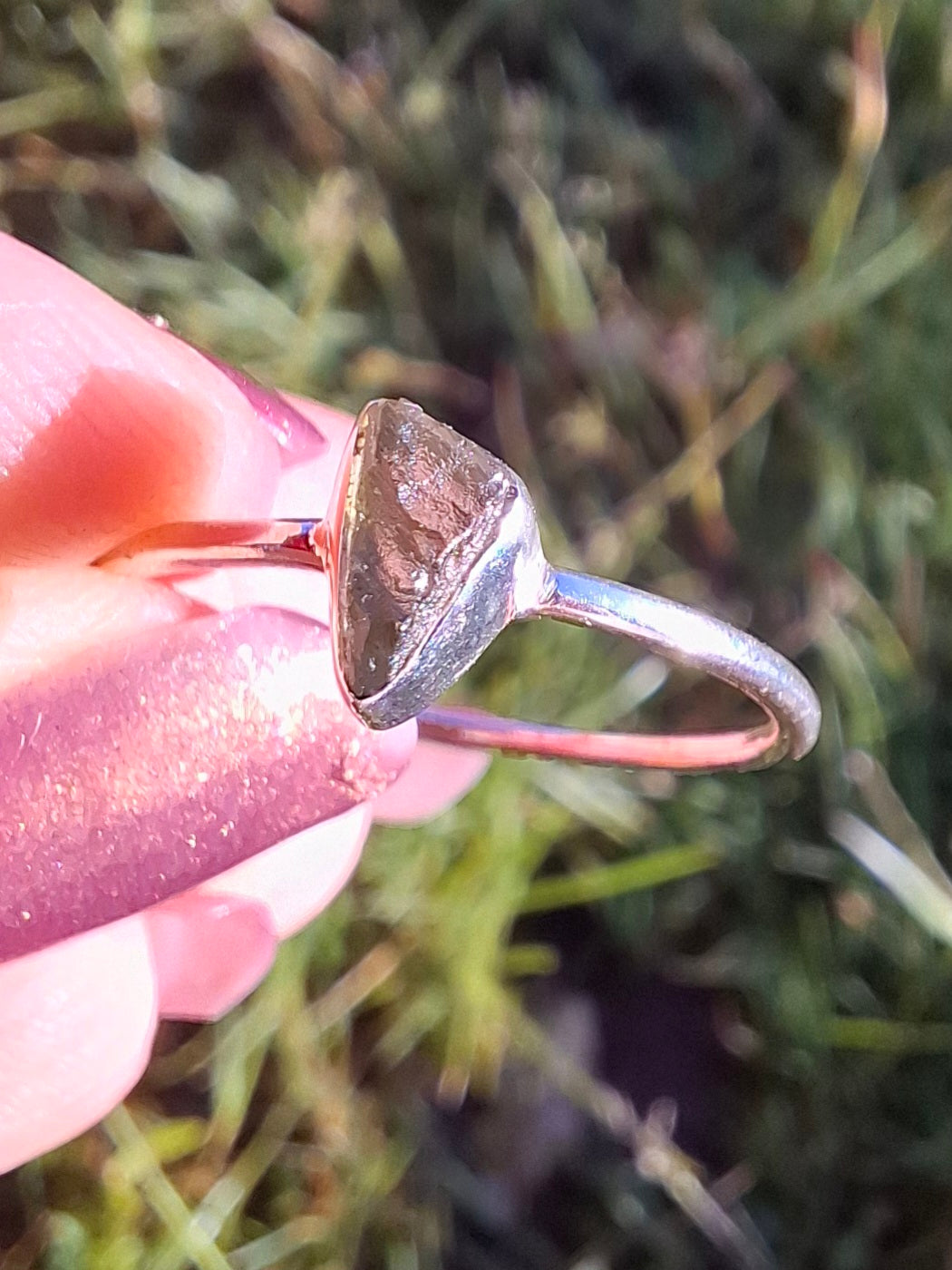Moldavite Ring, size large R/small S, 925 Silver, Tektite (Ref: R55)